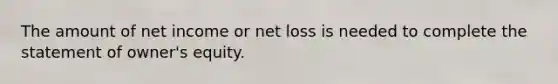 The amount of net income or net loss is needed to complete the statement of owner's equity.