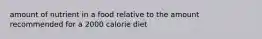 amount of nutrient in a food relative to the amount recommended for a 2000 calorie diet