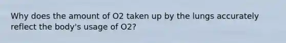 Why does the amount of O2 taken up by the lungs accurately reflect the body's usage of O2?