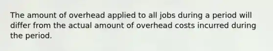 The amount of overhead applied to all jobs during a period will differ from the actual amount of overhead costs incurred during the period.