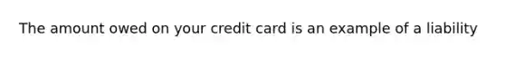 The amount owed on your credit card is an example of a liability