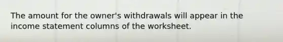 The amount for the owner's withdrawals will appear in the income statement columns of the worksheet.