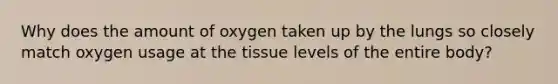 Why does the amount of oxygen taken up by the lungs so closely match oxygen usage at the tissue levels of the entire body?