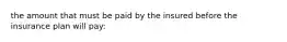 the amount that must be paid by the insured before the insurance plan will pay: