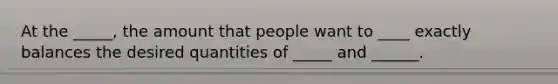 At the _____, the amount that people want to ____ exactly balances the desired quantities of _____ and ______.