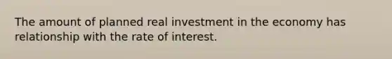 The amount of planned real investment in the economy has relationship with the rate of interest.