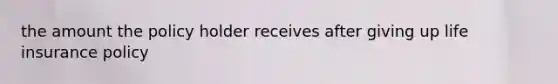 the amount the policy holder receives after giving up life insurance policy