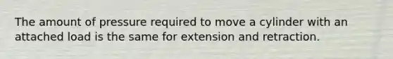 The amount of pressure required to move a cylinder with an attached load is the same for extension and retraction.