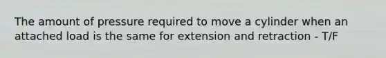 The amount of pressure required to move a cylinder when an attached load is the same for extension and retraction - T/F