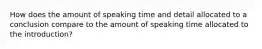 How does the amount of speaking time and detail allocated to a conclusion compare to the amount of speaking time allocated to the introduction?