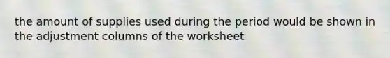 the amount of supplies used during the period would be shown in the adjustment columns of the worksheet