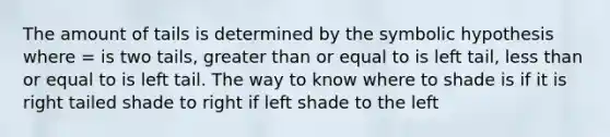 The amount of tails is determined by the symbolic hypothesis where = is two tails, greater than or equal to is left tail, less than or equal to is left tail. The way to know where to shade is if it is right tailed shade to right if left shade to the left