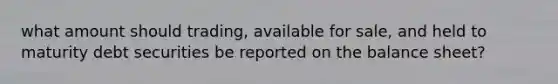 what amount should trading, available for sale, and held to maturity debt securities be reported on the balance sheet?