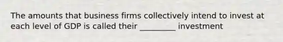 The amounts that business firms collectively intend to invest at each level of GDP is called their _________ investment