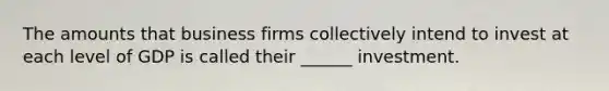 The amounts that business firms collectively intend to invest at each level of GDP is called their ______ investment.