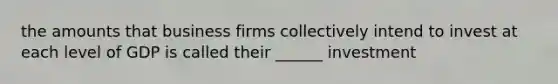 the amounts that business firms collectively intend to invest at each level of GDP is called their ______ investment