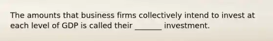 The amounts that business firms collectively intend to invest at each level of GDP is called their _______ investment.