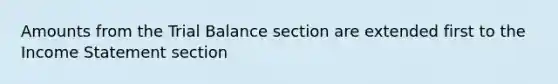 Amounts from the Trial Balance section are extended first to the Income Statement section