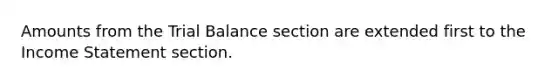 Amounts from the Trial Balance section are extended first to the Income Statement section.