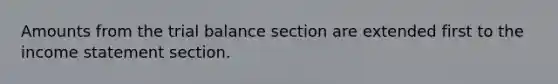 Amounts from the trial balance section are extended first to the income statement section.