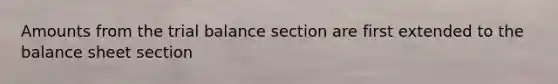 Amounts from the trial balance section are first extended to the balance sheet section