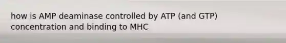 how is AMP deaminase controlled by ATP (and GTP) concentration and binding to MHC