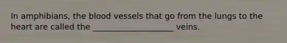 In amphibians, <a href='https://www.questionai.com/knowledge/k7oXMfj7lk-the-blood' class='anchor-knowledge'>the blood</a> vessels that go from the lungs to <a href='https://www.questionai.com/knowledge/kya8ocqc6o-the-heart' class='anchor-knowledge'>the heart</a> are called the ____________________ veins.