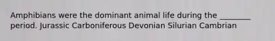 Amphibians were the dominant animal life during the ________ period. Jurassic Carboniferous Devonian Silurian Cambrian