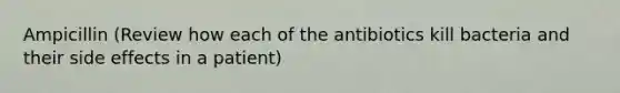 Ampicillin (Review how each of the antibiotics kill bacteria and their side effects in a patient)