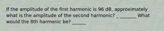 If the amplitude of the first harmonic is 96 dB, approximately what is the amplitude of the second harmonic? _ _______ What would the 8th harmonic be? ______