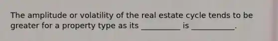 The amplitude or volatility of the real estate cycle tends to be greater for a property type as its __________ is ___________.