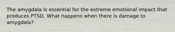 The amygdala is essential for the extreme emotional impact that produces PTSD. What happens when there is damage to amygdala?