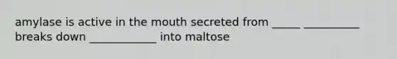 amylase is active in the mouth secreted from _____ __________ breaks down ____________ into maltose