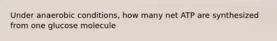 Under anaerobic conditions, how many net ATP are synthesized from one glucose molecule