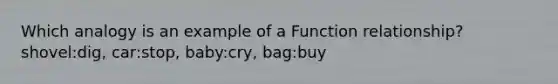 Which analogy is an example of a Function relationship? shovel:dig, car:stop, baby:cry, bag:buy