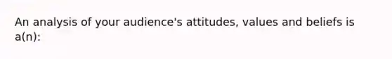 An analysis of your audience's attitudes, values and beliefs is a(n):