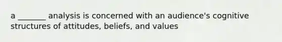 a _______ analysis is concerned with an audience's cognitive structures of attitudes, beliefs, and values