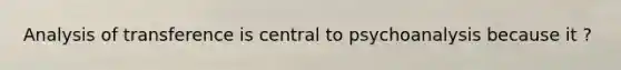 Analysis of transference is central to psychoanalysis because it ?