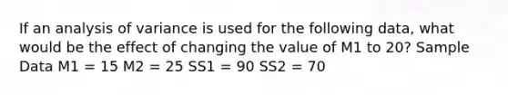 If an analysis of variance is used for the following data, what would be the effect of changing the value of M1 to 20? Sample Data M1 = 15 M2 = 25 SS1 = 90 SS2 = 70