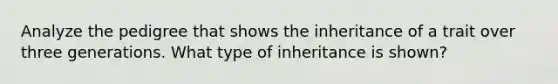 Analyze the pedigree that shows the inheritance of a trait over three generations. What type of inheritance is shown?