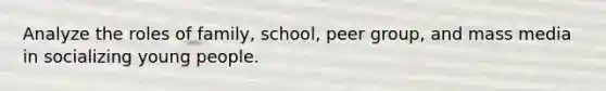 Analyze the roles of family, school, peer group, and mass media in socializing young people.