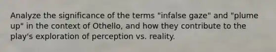 Analyze the significance of the terms "infalse gaze" and "plume up" in the context of Othello, and how they contribute to the play's exploration of perception vs. reality.