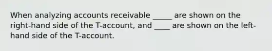 When analyzing accounts receivable _____ are shown on the right-hand side of the T-account, and ____ are shown on the left-hand side of the T-account.