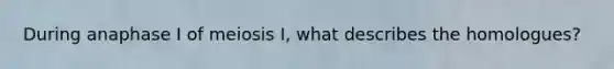 During anaphase I of meiosis I, what describes the homologues?