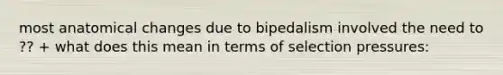 most anatomical changes due to bipedalism involved the need to ?? + what does this mean in terms of selection pressures: