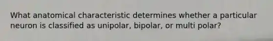 What anatomical characteristic determines whether a particular neuron is classified as unipolar, bipolar, or multi polar?