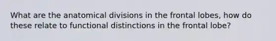 What are the anatomical divisions in the frontal lobes, how do these relate to functional distinctions in the frontal lobe?