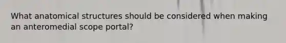 What anatomical structures should be considered when making an anteromedial scope portal?