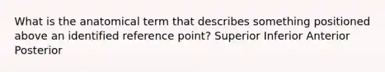 What is the anatomical term that describes something positioned above an identified reference point? Superior Inferior Anterior Posterior