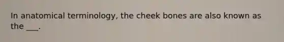 In anatomical terminology, the cheek bones are also known as the ___.